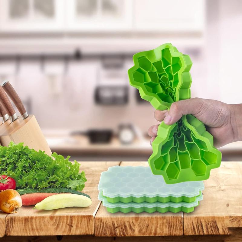 Premium Ice Cube Trays, Silicone Ice Cube Molds with Sealing Lid, 74-Ice Trays, Reusable, Safe Hexagonal Ice Cube Molds, for Chilled Drinks, Whiskey, Cocktail, Food 3