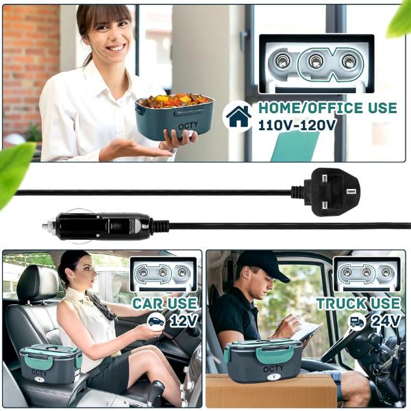 Product Introduction of [UK Seller] Electric Lunch Box pack - Portable Food Warmer for Tableware, Car, Truck, Office & Camping - 3-in-1 Heated Lunch Box with UK Plug - Container, Steel - Dark Green 1