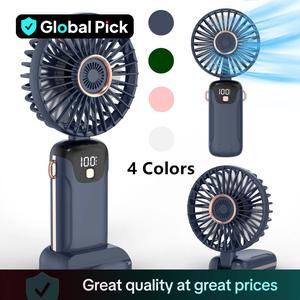 Multifunctional Portable Handheld Fan with 5 Wind Speed, USB Charging Fan with Digital LED Display Screen & 90° Adjustable, Rechargeable Wearable Personal Cooling Mini Fan for Outdoor Sports