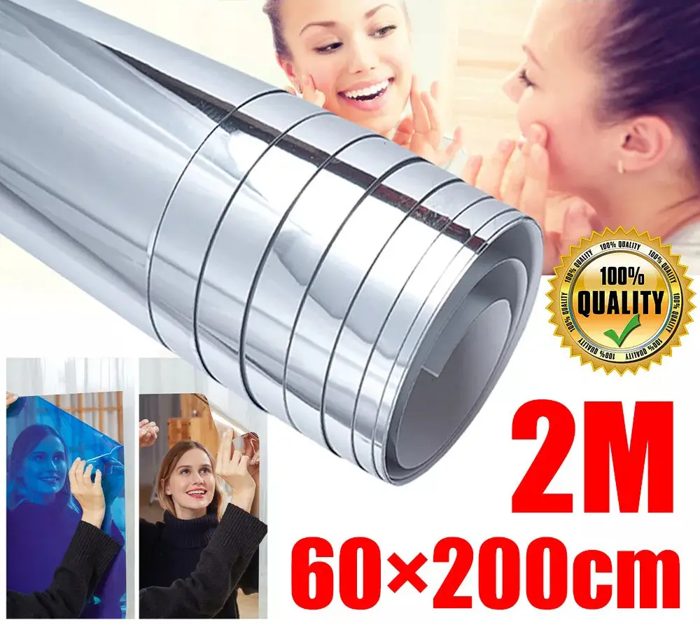 200 x 60cm Mirror Wall Sticker Roll Self Adhesive Stick Room Film Decor Bathroom