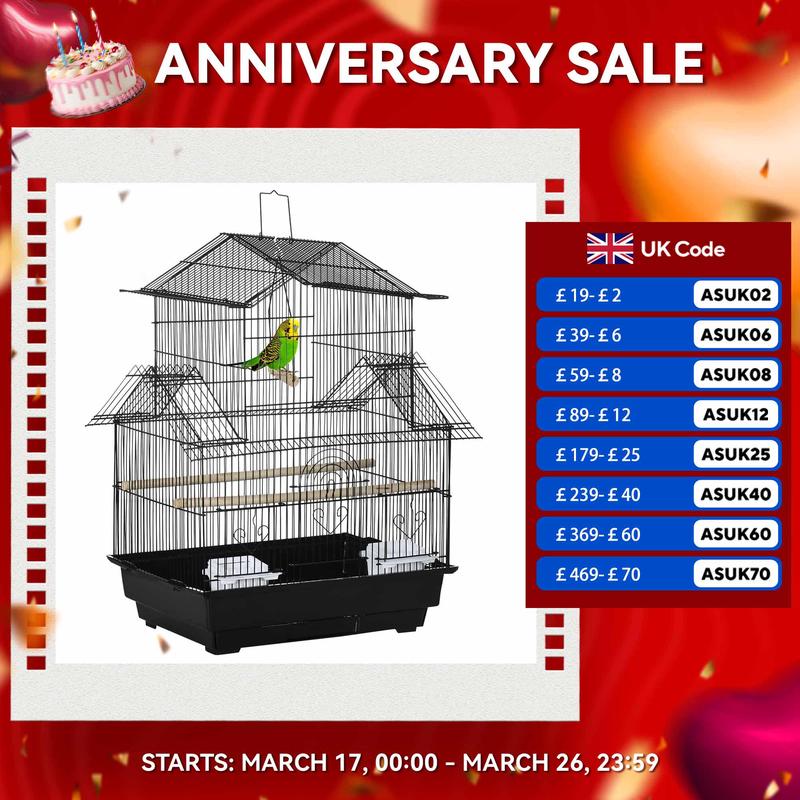 PawHut Metal Bird Cage - Small with Perch, Food Container & Handle for Finch and Canary 1