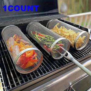Stainless Steel BBQ Food Cage, 1 Count BBQ Grill Cage with Hook, BBQ Travel Accessories Tool Gifts for Camping BBQ, Barbecue Utensils