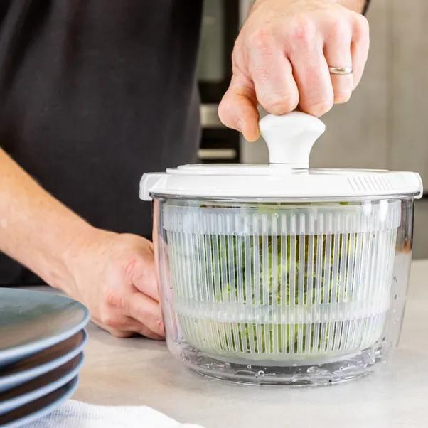 Large Salad Leaf Spinner Lettuce Veg Drainer Herb Plastic Dryer Drying Colander Centrifuge, dryer, strainer for lettuce, vegetables and fruit Salad Spinner 5L Kitchen Lid Utensils 6