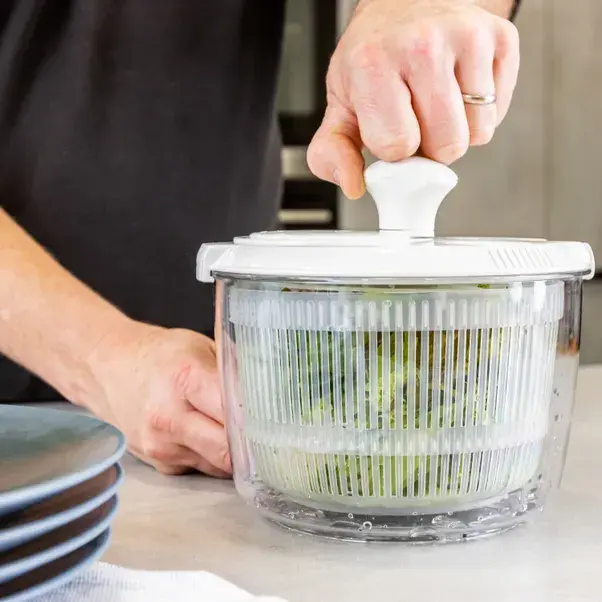 Large Salad Leaf Spinner Lettuce Veg Drainer Herb Plastic Dryer Drying Colander Centrifuge, dryer, strainer for lettuce, vegetables and fruit Salad Spinner 5L Kitchen Lid Utensils 6