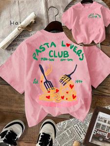 Women's Letter & Pasta Print Round Neck Tee, Casual Short Sleeve T-shirt for Summer, Ladies Sleepwear for Daily Wear, Top