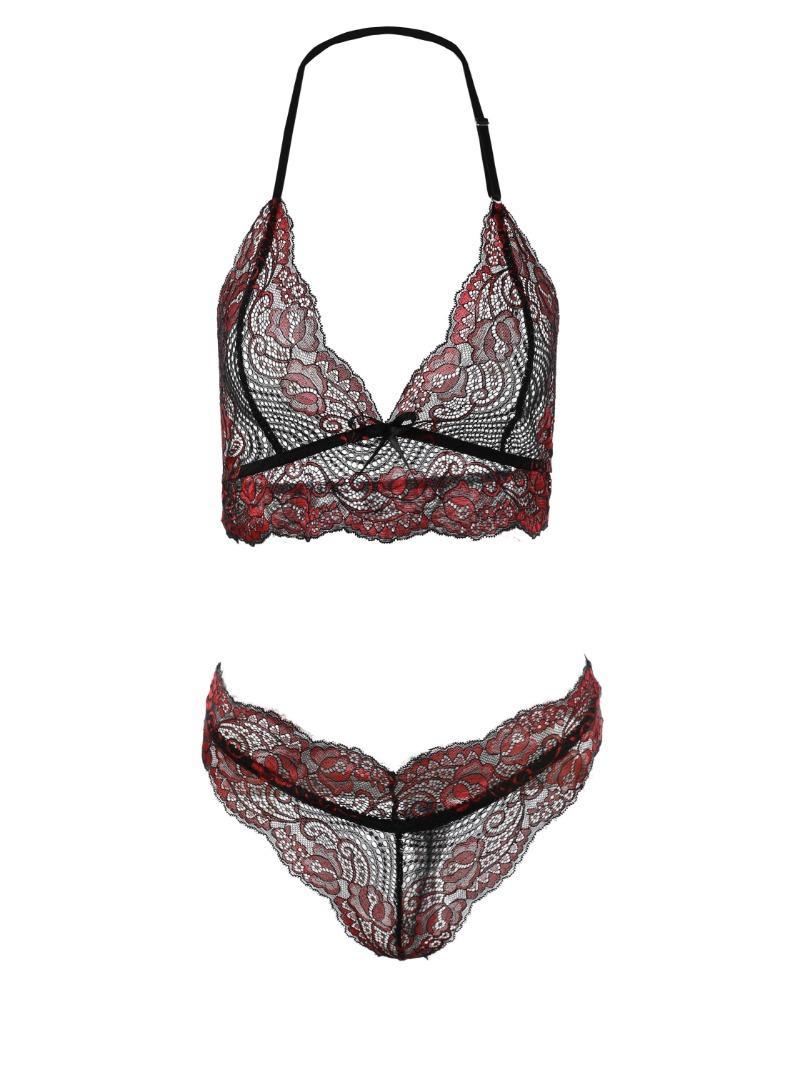 Product Introduction of Floral Lace Trim Lingerie Set, Seductive Push Up Bra + Semi-Sheer Lace Panties, Women's Sexy Lingerie & Underwear 5
