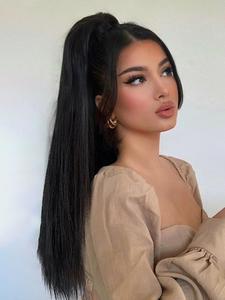 Natural Color Long Straight Fluffy Ponytail Extension for Women, Synthetic Hair Wig with Ponytail Extension Claw, Easy Grasping Clip Synthetic Hairpiece for Daily Use Party
