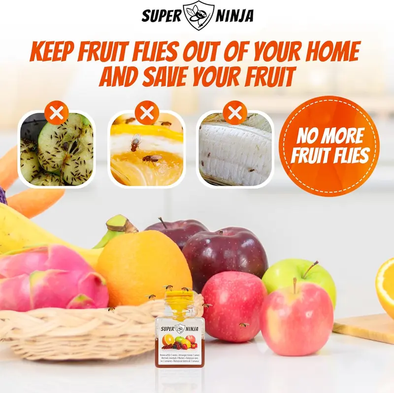 HOT Super Ninja Fruit Fly Trap - 4 pack, Highly Effective Fruit Fly Killer for Home & Kitchen, Up to 3 Weeks of Performance per Bottle, Child & Pet Friendly 4