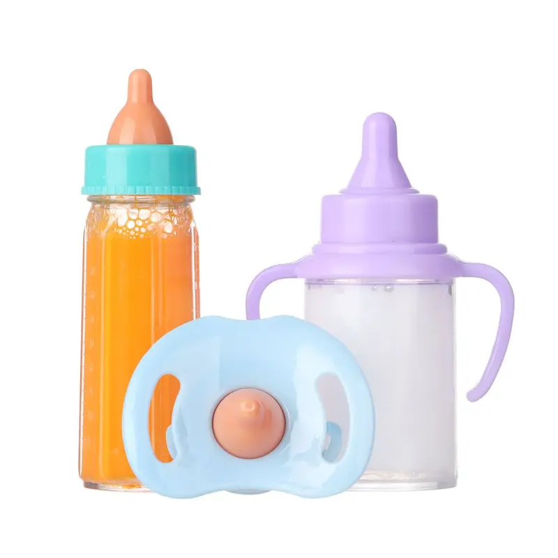 18inch Doll Magic Milk Juice Bottles with Pacifier Bibs fit Newborn Dolls Plastic Nipple Bottle Dollhouse Toys Reborn 3