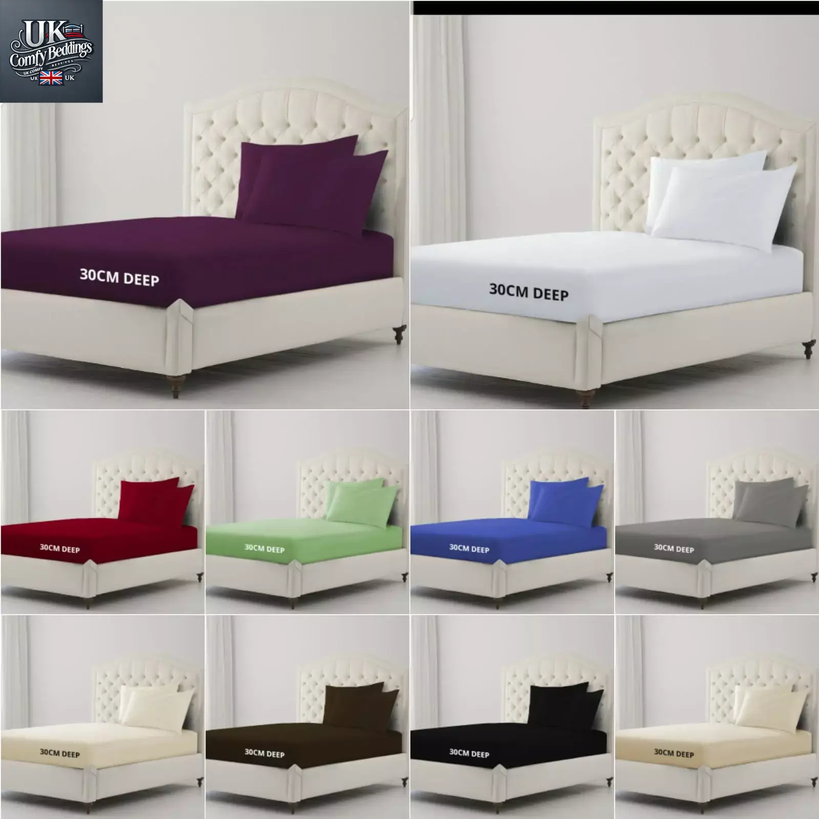 100% Cotton T200 30cm Extra Deep Fitted Sheet - Hotel Egyptian Premium Quality - All Sizes Available - Breathable Soft Feel - Hypoallergenic