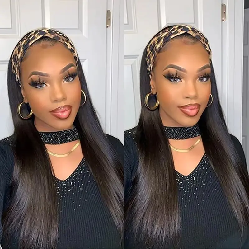Headband Wig Human Hair Straight 18-32“ Headband Wigs for Black Women Glueless None Lace Front Wig Brazilian Virgin Human Hair 3