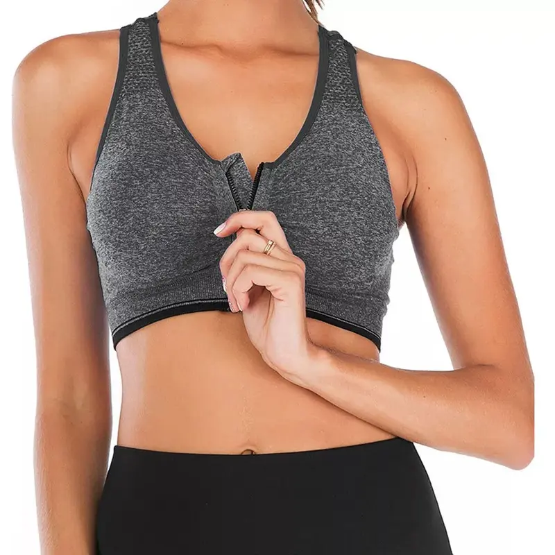 Women's Front Zip Padded Sports Bra – Push-Up Yoga Cami Vest for Support & Exercise 4