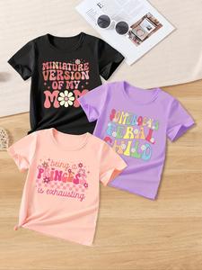 Toddler Girl's Floral & Letter Print Round Neck Tee, Casual Cute Short Sleeve T-shirt for Summer, Kids Clothes for Daily Wear