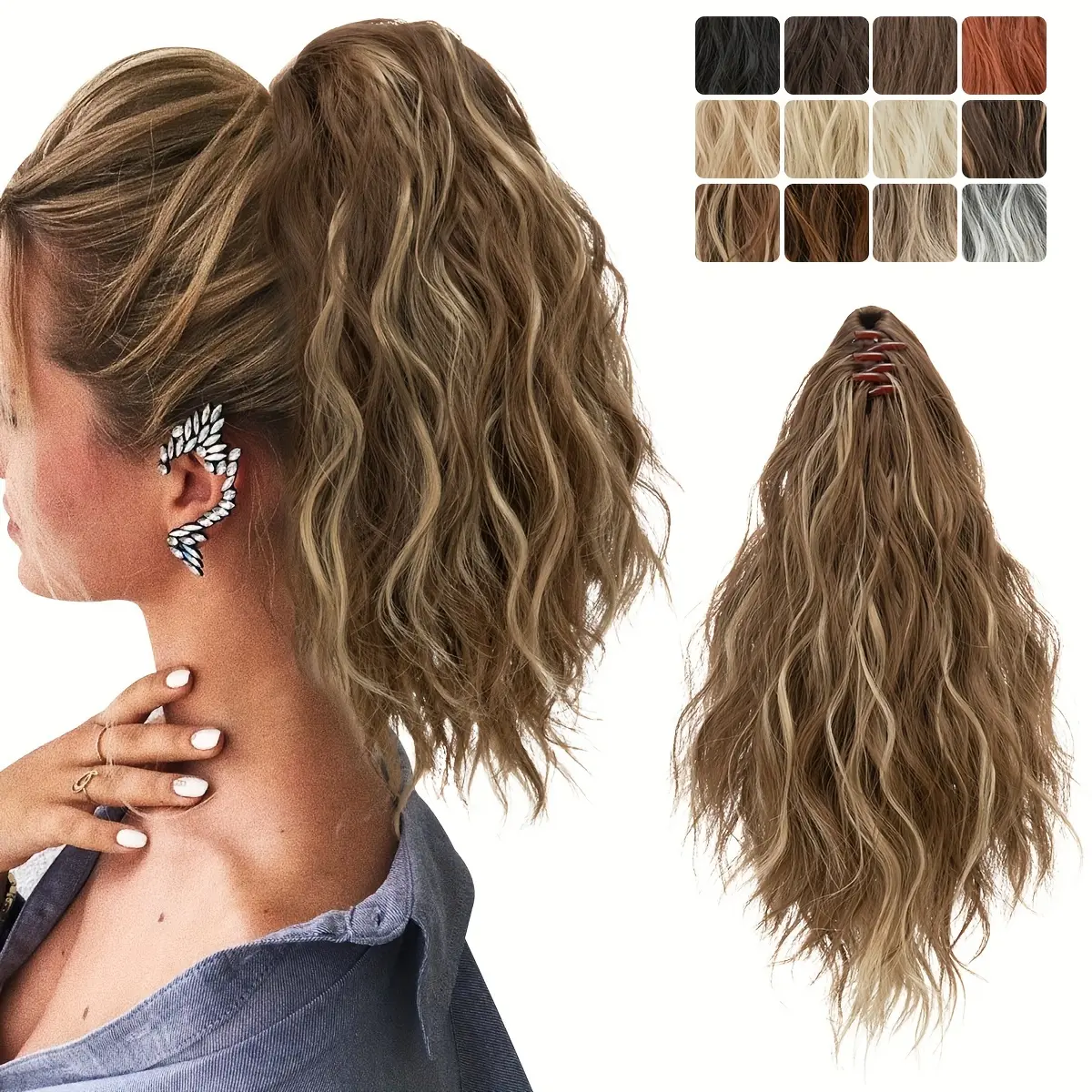 14inch Curly Wavy Fluffy Synthetic Ponytail Hairpieces - Add Volume, Style, and Elegance to Your Hair with Easy Clip-In Design - Perfect for Caucasian Women Seeking a Long, Luscious Look