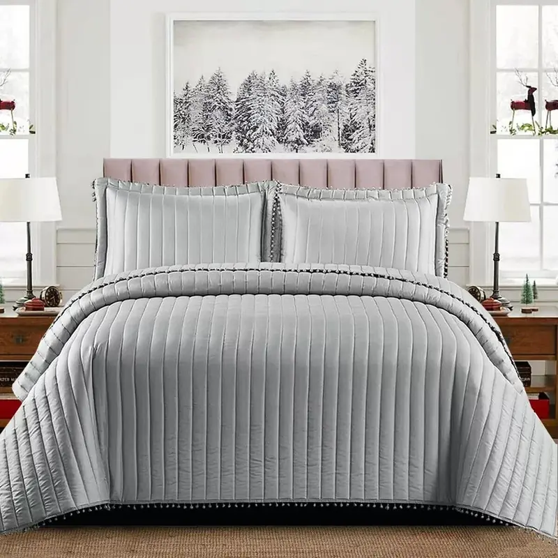 3 Piece Quilted Embossed Bedspread Bed Throw Single Double King Size Bedding Set 5
