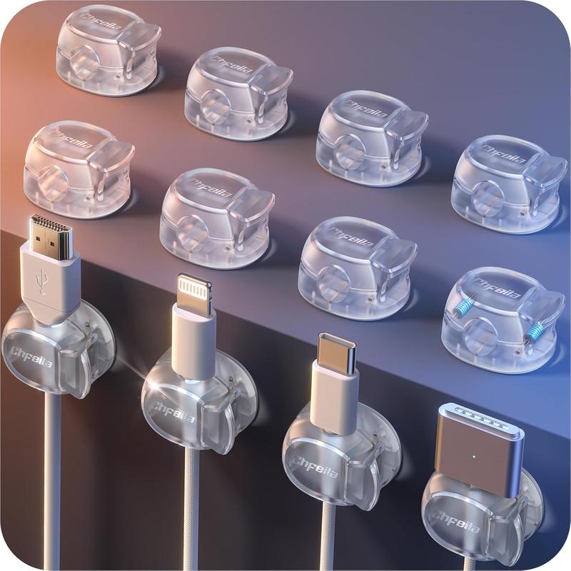 Product Introduction of Latest Dual Spring Wire Tidy Organiser with Clasp Lock - 12Pack [Max Secure] Desk Cable Management, Adhesive Phone Charging Cord Holder for PC/Car/Wall - Home, Office Accessories 1