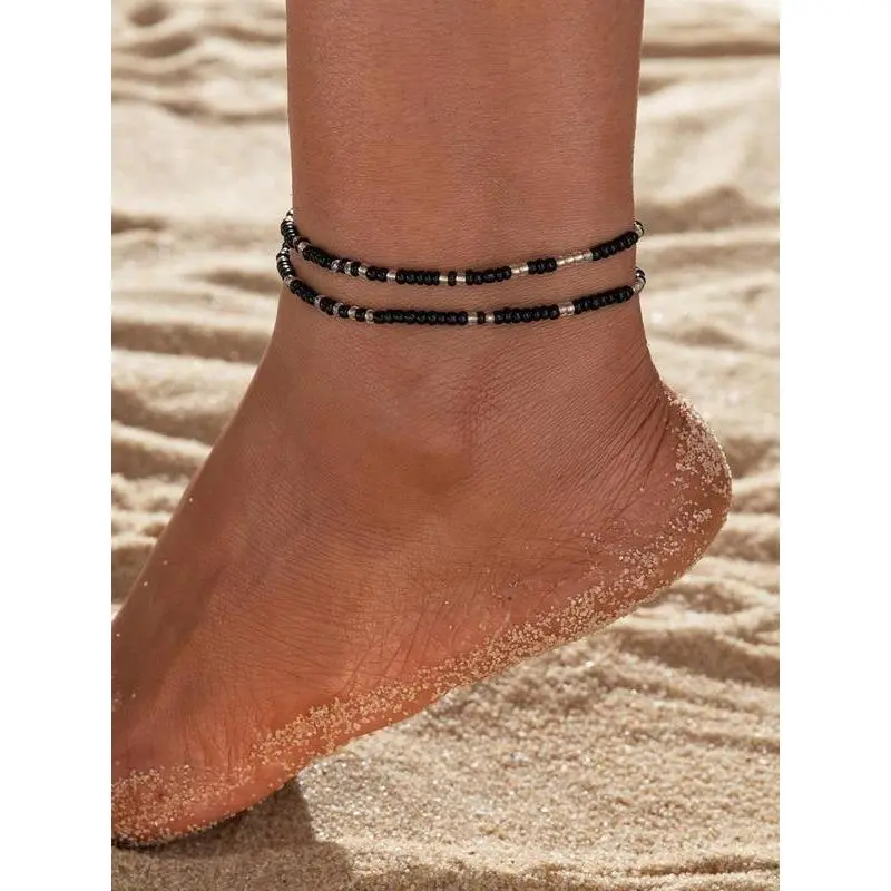 Simple Beaded Elasticity Anklet, for Women & Girls, Casual Accessories for Party, Daily Clothing Decor, Summer Outfits 2024 Jewelry for Birthday Gift 3