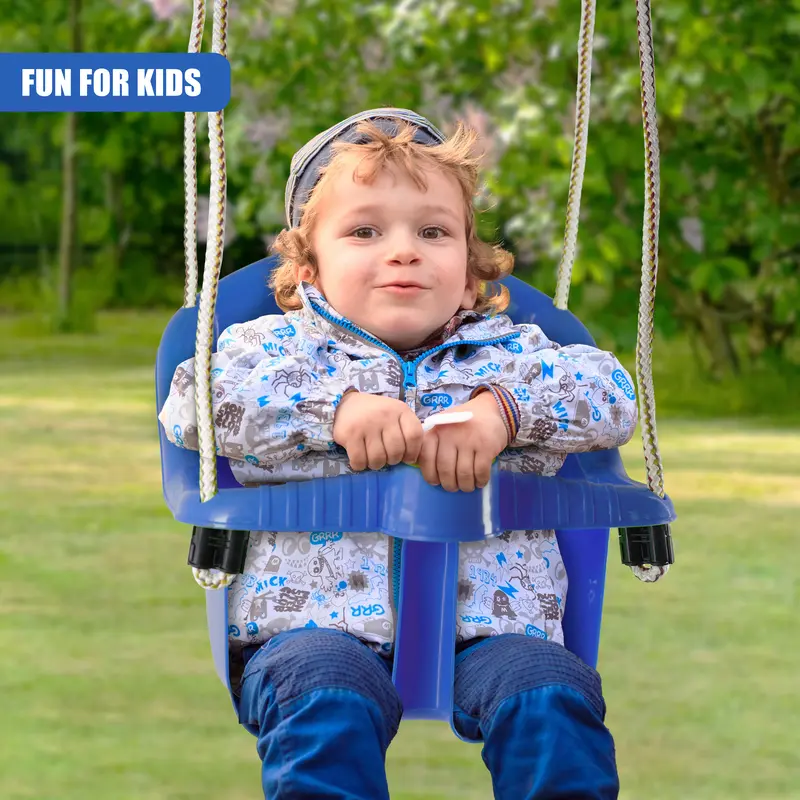 The Magic Toy Shop Safety Swing Seat for Toddlers, Easy Install, Durable Blue Garden Baby Swing for Indoor & Outdoor, Supports 40kg, Enhances Motor Skills, Suitable for Ages 1-3, Adjustable Ropes Included 1