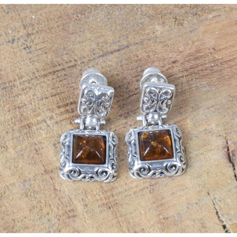 Baltic Amber Hook 925 Sterling Silver Stud 4