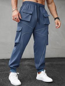 Men's Solid Pocket Drawstring Waist Cargo Pants, Regular Fit Casual Fashion Trousers for Daily Wear, Men's Bottoms for All Seasons