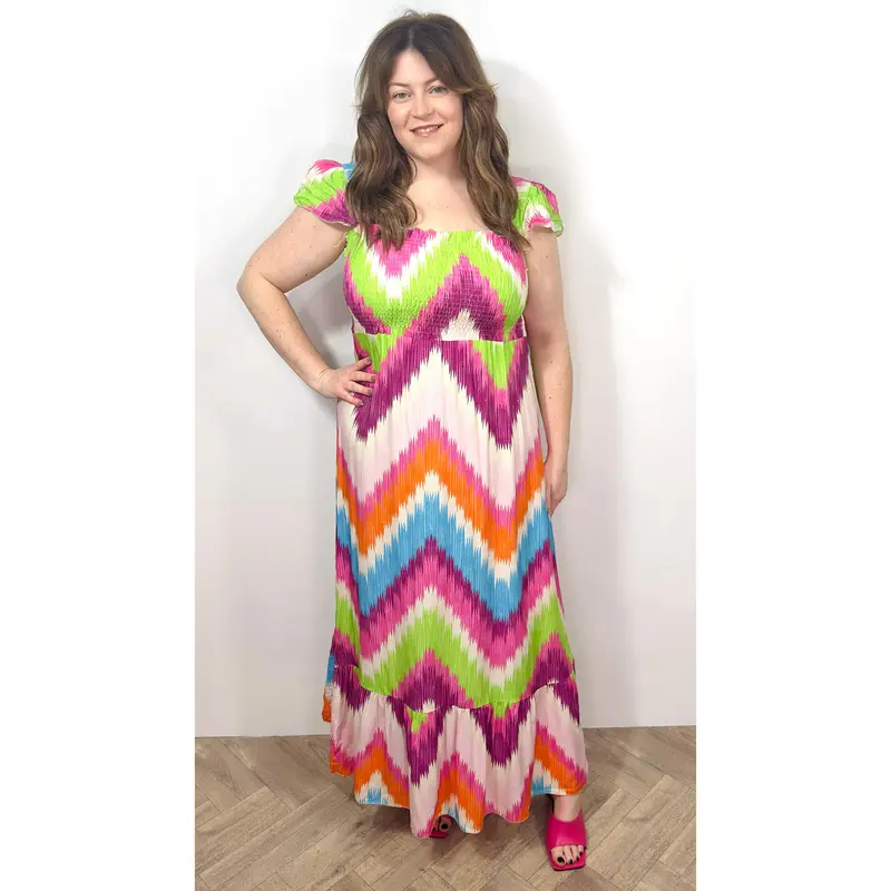 AMELRY Chevron Print Maxi Dress Size 14-16 holiday abroad sundress dresses fits boho outfit 4