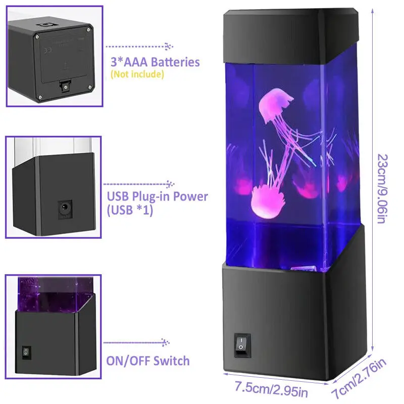 7LED Jellyfish Lava Lamp Aquarium Tank Bedside Night Atmosphere Mood Light Gifts 7