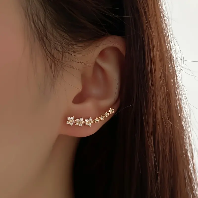 High End Niche Daring Star Earrings, Cute and Sweet Style, Sparkling Ear Crawlers Inlaid with Rhinestones, Elegant Women's Jewelry, Creative Gifts for Women 6
