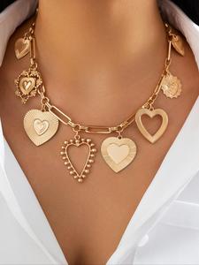 Party Style Heart Design Pendant Necklace, Fashion Luxury Gold Pendant Jewelry for Party, Daily Clothing Decor, Trendy All-match & Exquisite Jewelry for Birthday Gift, Trendy Charm Necklaces, Love Heart Necklace, Personalized Statement Necklace