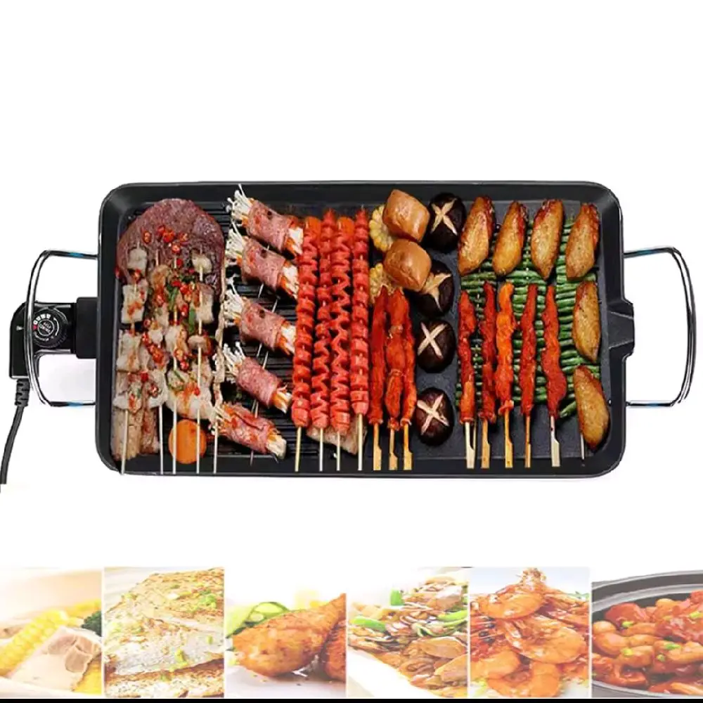 Large Non-Stick Electric Teppanyaki Grill Plate for Kitchen Dinner Party Camping - Smokeless Table Top Grill