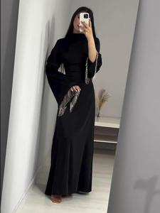 Women's Fringe Trim Mock Neck Dress, Elegant Fashion Long Sleeve Dress for Party Dating Wear, Women Dress for Spring Fall