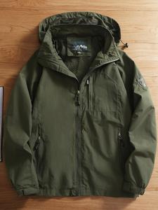 Men's Regular Fit Solid Pocket Zipper Sports Jacket, Casual Embroidery Long Sleeve Zip Up Jacket for Spring & Fall, Outdoor Hiking Climbing Clothes