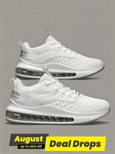 Men's Textured Letter Tape Lace Up Running Shoes, Casual Sporty Breathable Comfortable Air Cushion Sneakers, Trendy All-match Sports Shoes for Daily Wear, Athletic Running Shoes