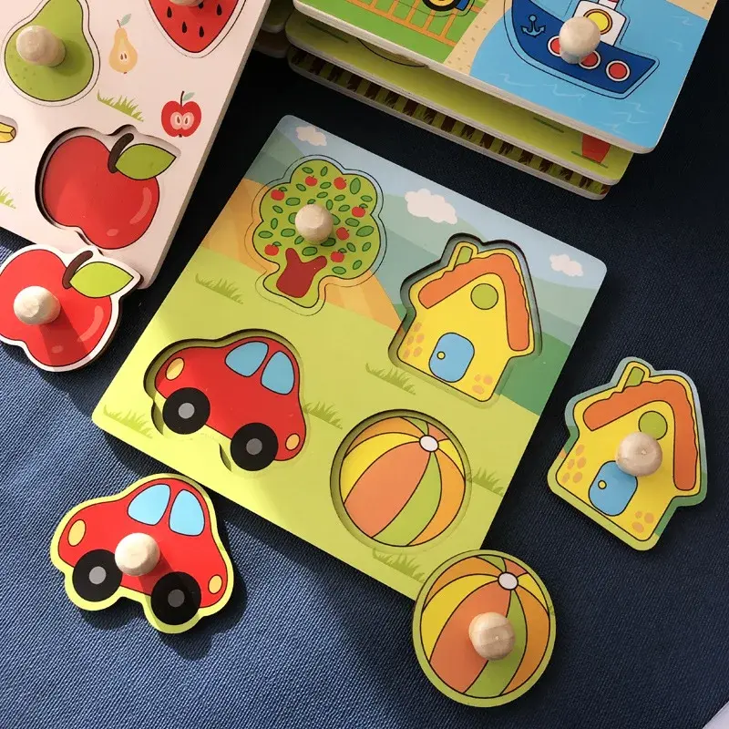 Wooden Fruit Pattern Puzzle Toy for Children, Montessori Early Education Hand Scratch Board, Baby Cognitive Puzzle Toy,Gift
