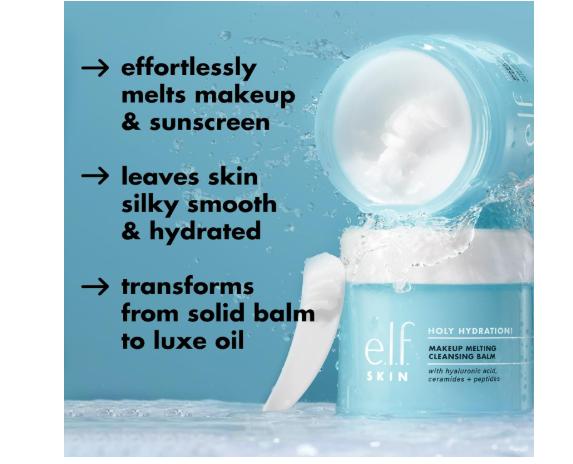 e.l.f. Holy Hydration! Makeup Melting Cleansing Balm, Face Cleanser & Makeup Remover, Infused with Hyaluronic Acid to Hydrate Skin, 2 Oz 3