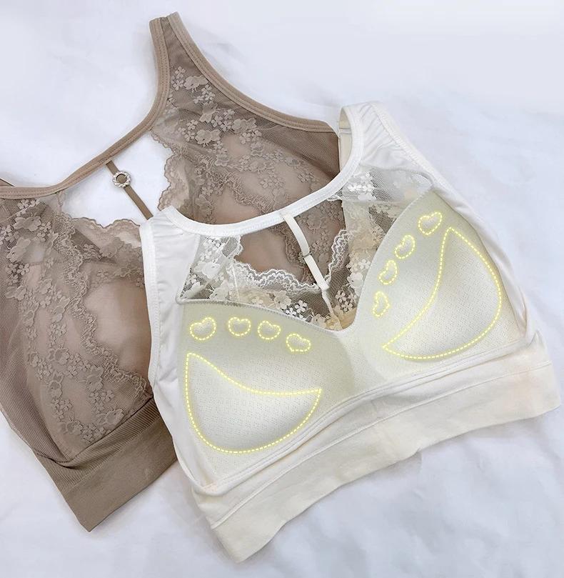 Product Introduction of Sexy Hollow Lace Underwear Latex Chest Pad Without Steel Ring Gathering Anti Beauty Back Wrapped Bra 11