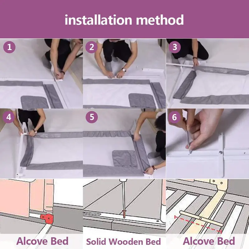 200cm Bed Safety Guard Folding Child Toddler Bed Rail Safety Protection Guard UK 6