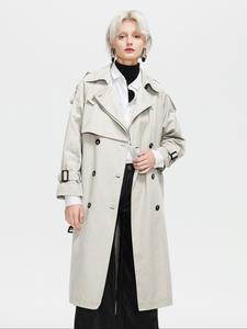 Women's Solid Color Double Button Pocket Belted Trench Coat, Elegant Raglan Sleeve Lapel Neckline Outerwear for Fall & Winter, Women's Clothing for Daily Wear