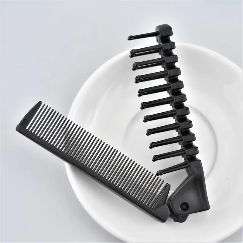 Folding Hair Brush and Comb, Plastic Portable Travel Hair Brush Pocket Hair Comb Double Headed Massage Hair Comb for Thick, Thin Hair (Black) 3