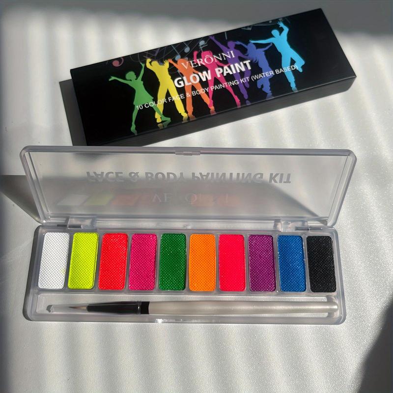 Product Introduction of 10 Colors Water Activated Eyeliner Palette With Fine Liner Brush Set, UV Glow Neon Fluorescent Face Body Paint Kit For Halloween Makeup Party Fancy Dress Beauty Makeup For Music Festival 8