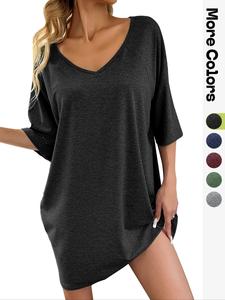 Women's Solid Color V Neck Half  Sleeve Lounge Tee, Loose Casual Comfy Raglan Sleeve T-shirt for Daily Wear, Ladies Sleepwear for All Seasons