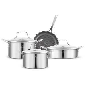 Karaca Ceramica Steel 3Ply Stainless Steel 7-Piece Induction Cookware Set, Silver