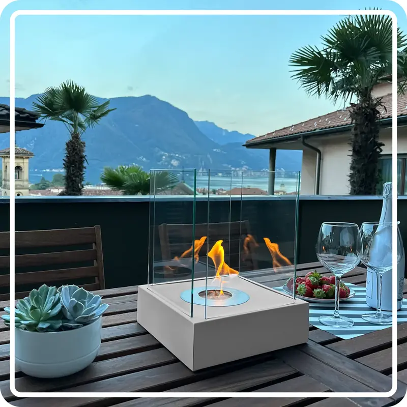 Ecando Freestanding Bioethanol Fireplace SUNSET MINI Gray Garden-Patio-Indoor 0