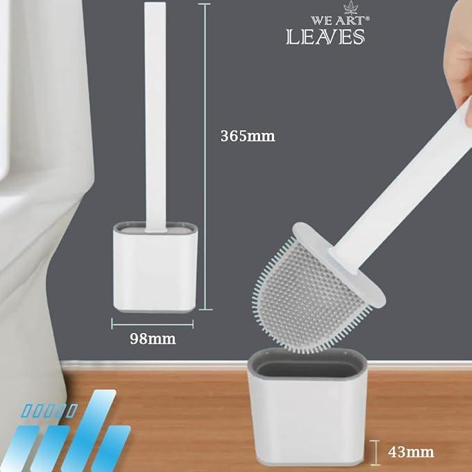 Silicone Toilet Brushes & Holders – Pack of 1 Long Non-Slip Handle, Flexible Bristles for Easy Cleaning – Modern Drip-Free Base, Durable White Bathroom Toilet Brush Set With Holder 2