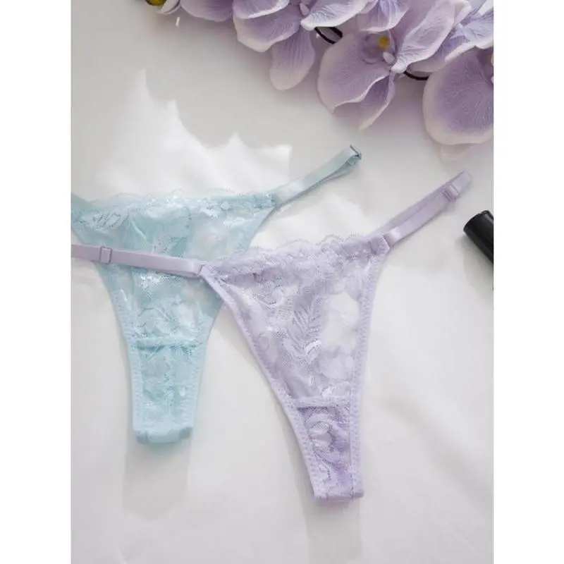 Women's Floral Lace Drop Waist Thong, Soft Comfy Breathable Adjustable Strap Panty for Daily Wear, Ladies Underwear for All Seasons， Naughty Lingerie Womenswear Comfort 2