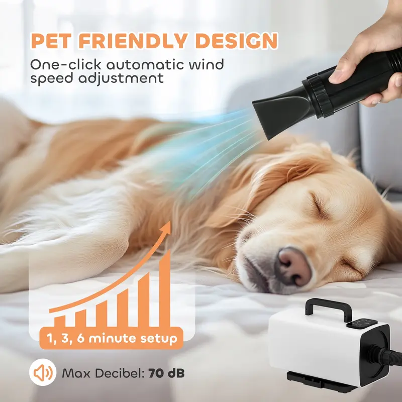 PawHut 2200W Dog Hair Dryer with Auto Adjustable Temperature & Airflow, 3 Nozzles, Digital Screen, for Dogs Cats, White 4