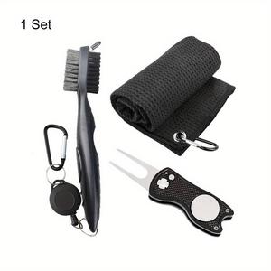 Golf Cleaning Tool Set, 1 Set Golf Towel & Club Groove Cleaner Brush & Foldable Divot Repair Tool, 3 in 1 Golf Cleaning Tool Set