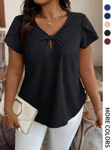 【Plus Size】 Solid Color Top, Casual Short Sleeve T-shirt for Summer, Women's Plus Clothing for Daily Wear