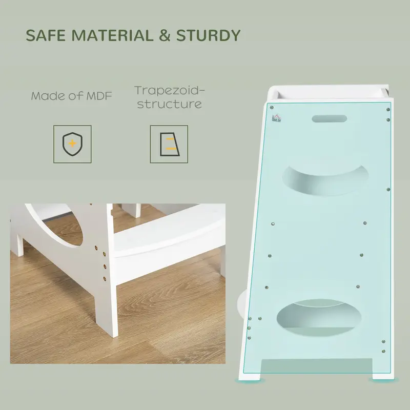HOMCOM Toddler Step Stool Kids Adjustable Standing Tower with Safety Rail for Kitchen Counter White 4