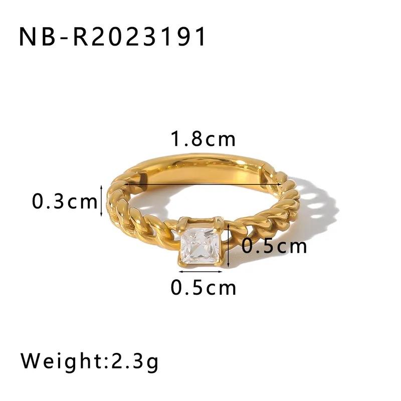 Chain Ring - Stainless Steel Zircon 18K Gold Plated Rings 3
