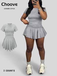 Two-piece Set Women's Solid Color Short Sleeve Tee & Skirt, Casual Fashion Cozy Round Neck T-shirt & Skirt for Daily Outdoor Wear, Ladies Summer Clothes